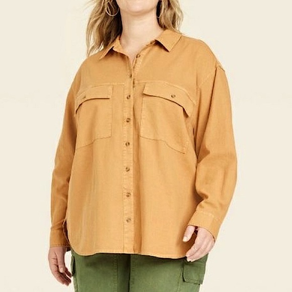 Mustard Oversized Front Pocket Baggy Loose Fit Button Down Shirt Yellow Oversize - Picture 1 of 11